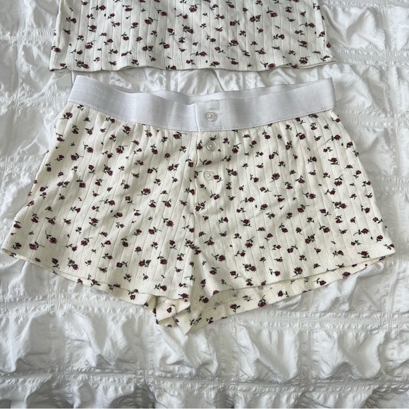 Just Polly Coquette Babydoll Cotton Cami Short Pajama Set Ivory Red Roses - Picture 3 of 5